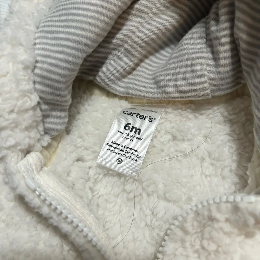 Baby Girl Baby Boy Jacket White‎ Sherpa Carters Size 6 Months Warm Zipper